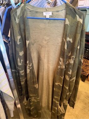 Style & Co. Womens Olive Camo Open-Front Cardigan Sweater